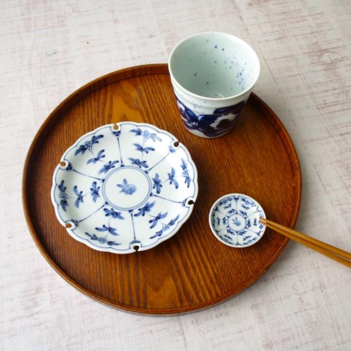 波佐見焼 染付 割草花 うさぎ 雪輪 5寸皿 丸皿 取皿 フラット皿