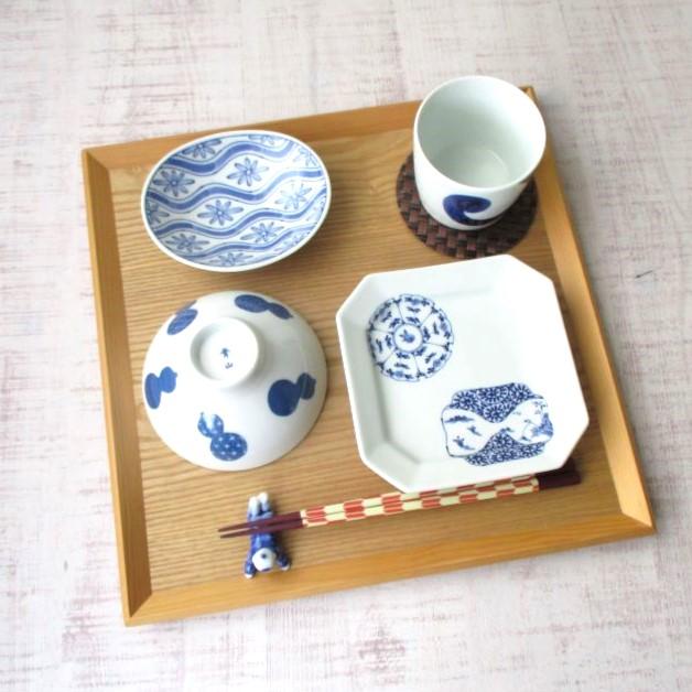 波佐見焼 染付 割草花兎 山水 蛸唐草 角銘々皿 角皿 取皿 デザート皿