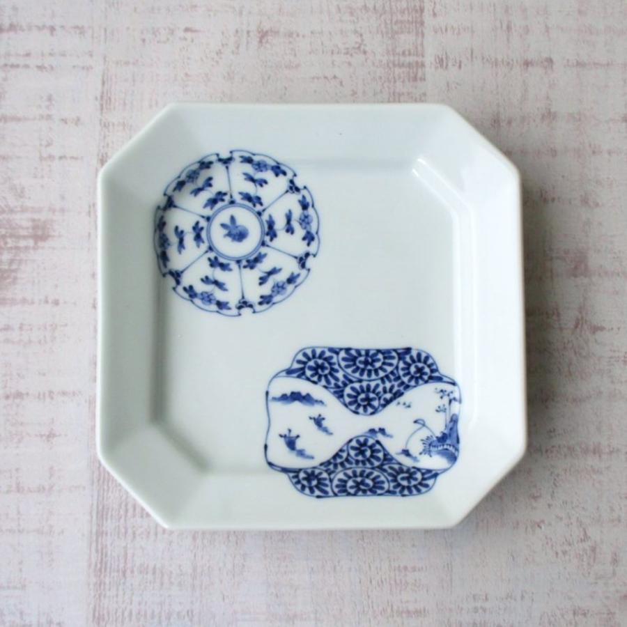 波佐見焼 染付 割草花兎 山水 蛸唐草 角銘々皿 角皿 取皿 デザート皿