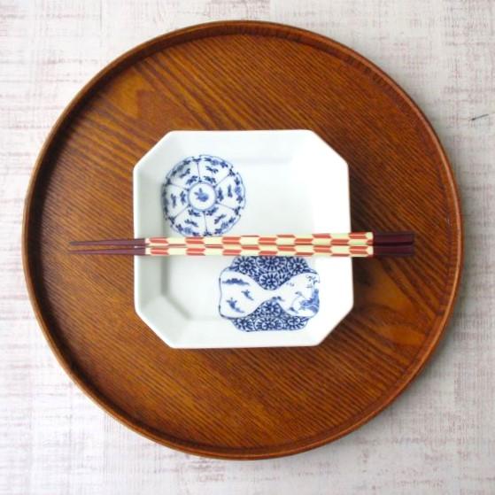 波佐見焼 染付 割草花兎 山水 蛸唐草 角銘々皿 角皿 取皿 デザート皿