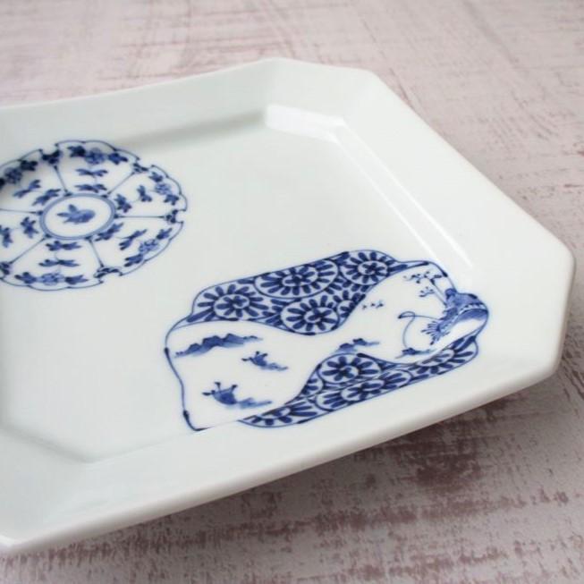 波佐見焼 染付 割草花兎 山水 蛸唐草 角銘々皿 角皿 取皿 デザート皿