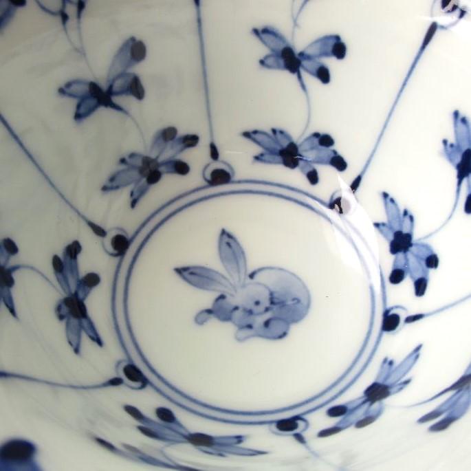 波佐見焼 染付 割草花兎紋 雪輪小付 可愛い シンプル 小鉢 うさぎ