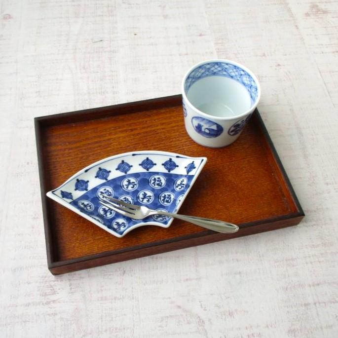 波佐見焼 染付 丸紋福寿 扇皿 小皿 取皿 銘々皿 菓子皿 デザート皿