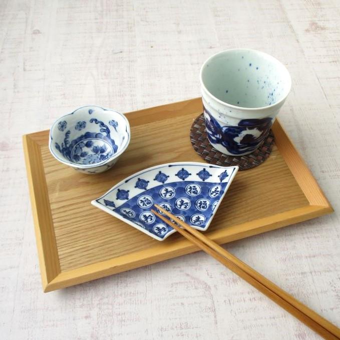 波佐見焼 染付 丸紋福寿 扇皿 小皿 取皿 銘々皿 菓子皿 デザート皿