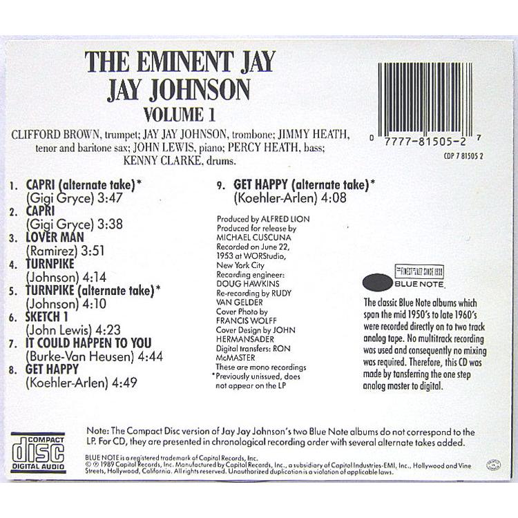 【中古】JAY JAY JOHNSON J.J.ジョンソン　／　THE EMINENT JAYJAY JOHNSON  VOLUME1 〔輸入盤CD〕｜motomachirhythmbox｜02