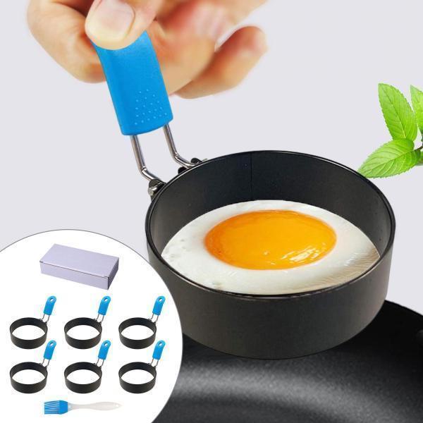 朝食用シリコン折りたたみハンドル付きオムレツエッグモールドバーガーリング6個 A1B392165d1f1本村ストア3 通販