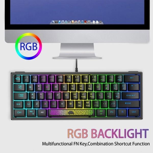 5レベルの光調整62キーゲームキーボード60％レイアウト3色プラグアンドプレイUSBK61有線RGBバックライト付きコンパクトタイピスト旅行｜motomurastore3｜05