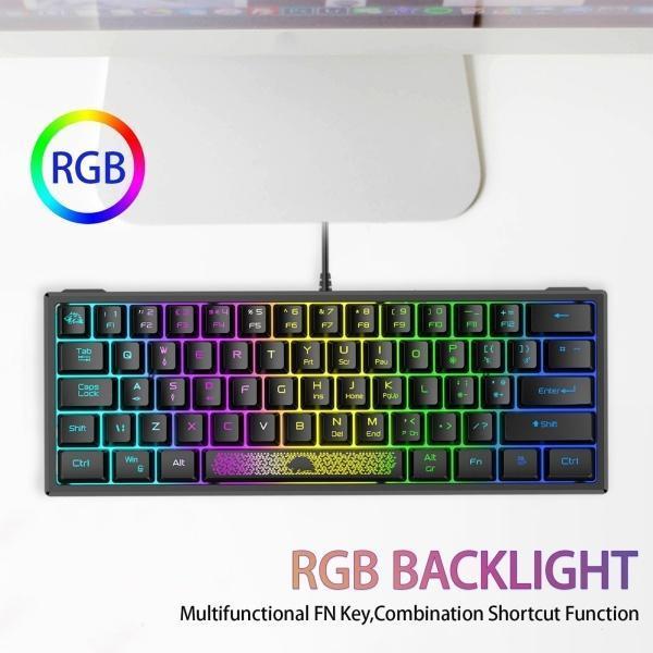 5レベルの光調整62キーゲームキーボード60％レイアウト3色プラグアンドプレイUSBK61有線RGBバックライト付きコンパクトタイピスト旅行｜motomurastore3｜06