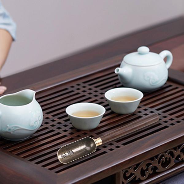 中国カンフー茶スプーンルーズリーフ茶計量スプーン銅木製ハンドル装飾茶アクセサリーレトロ伝統的な茶杓｜motomurastore3｜06
