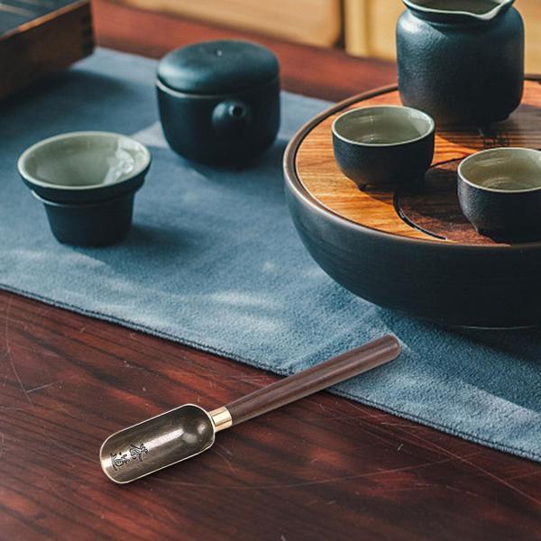 中国カンフー茶スプーンルーズリーフ茶計量スプーン銅木製ハンドル装飾茶アクセサリーレトロ伝統的な茶杓｜motomurastore3｜07