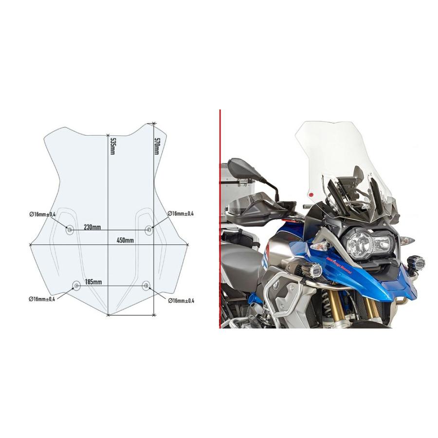 BMW R1200GS/R1250GS ウインドスクリーン 53.5x45 クリア GIVI