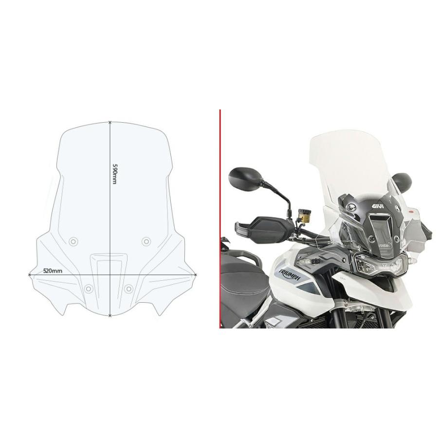 タイガー900 20- ウインドスクリーン 59x52 クリア GIVI : モトパーツ