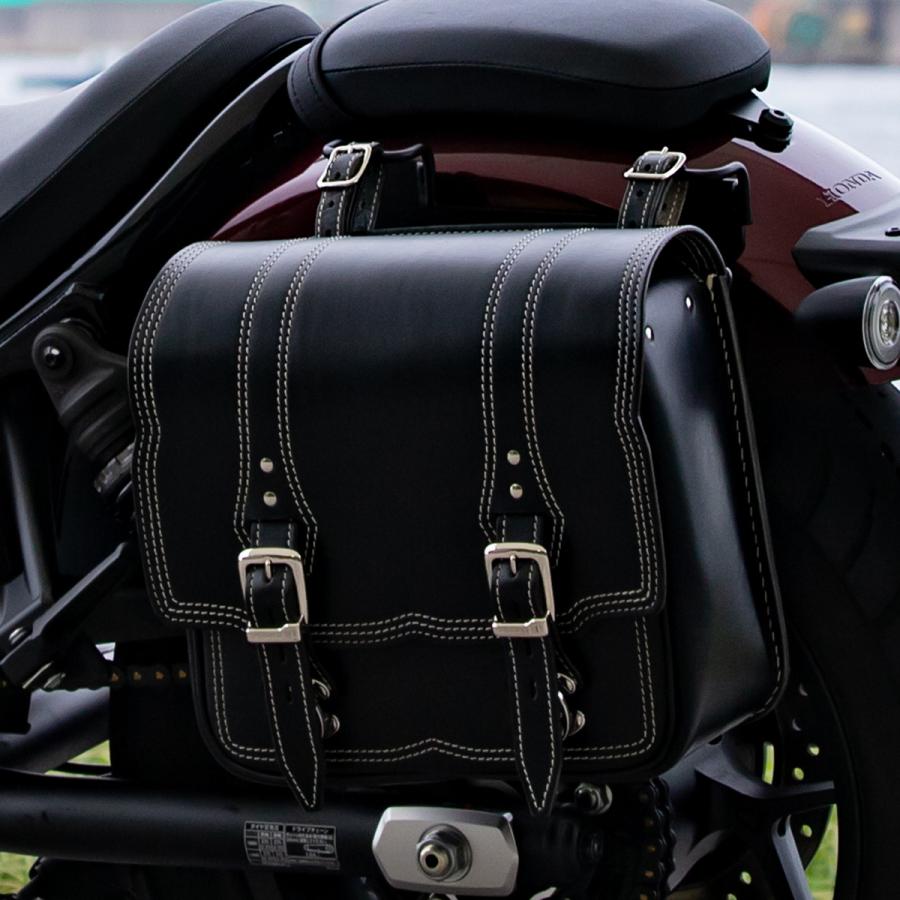 DEGNER ステッチデザイン レザーサドルバッグ 10L(ブラック/ホワイト