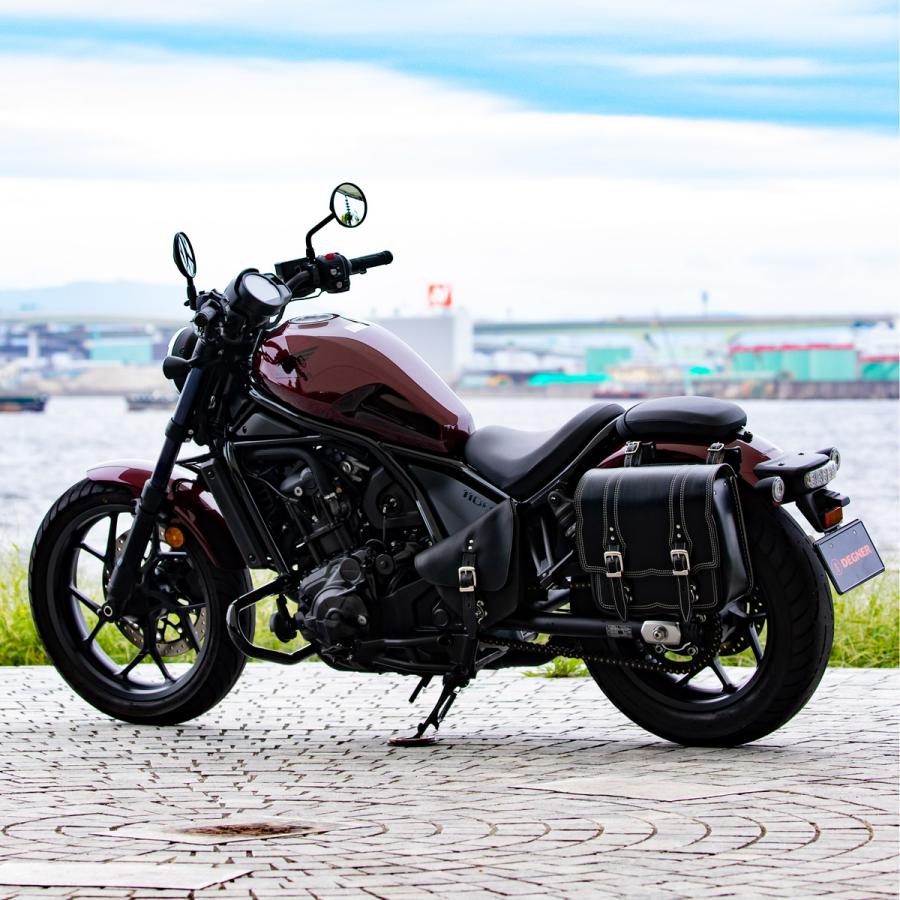 DEGNER ステッチデザイン レザーサドルバッグ 10L(ブラック/ホワイト