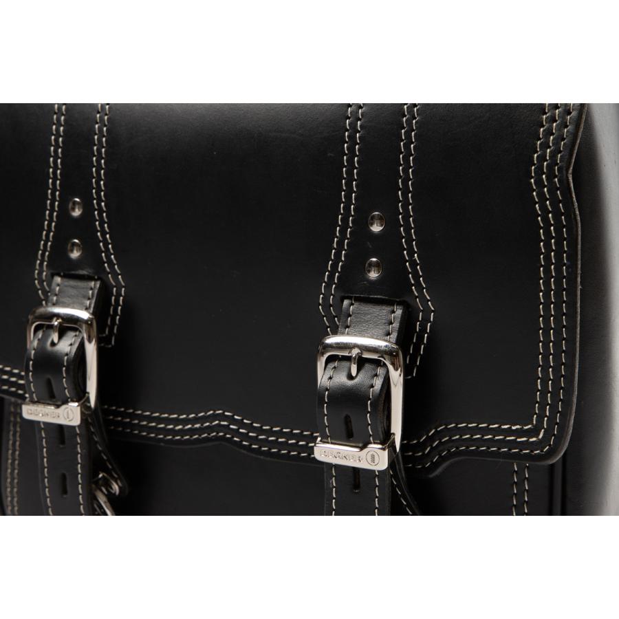 DEGNER ステッチデザイン レザーサドルバッグ 10L(ブラック/ホワイト