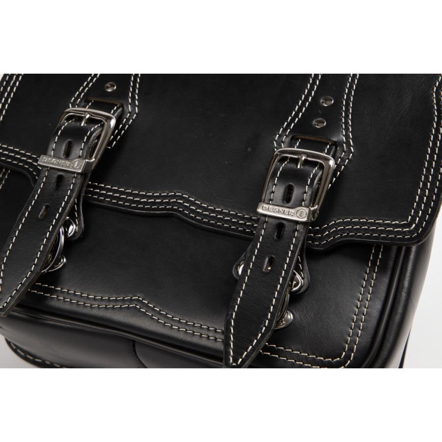 DEGNER ステッチデザイン レザーサドルバッグ 10L(ブラック/ホワイト