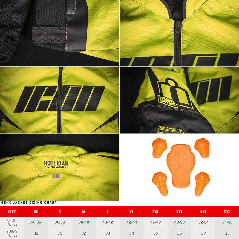 ICON メンズ Hooligan ジャケット Hi-Viz : モトパーツ バイクカスタム