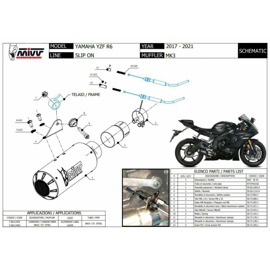 MIVV スリップオンマフラー MK3 カーボン YAMAHA YZF-R6 (2017-2021