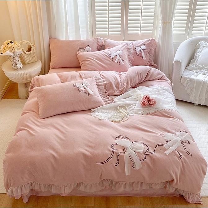BS29冬用フランネル寝具 ワイドダブル ベッド用品4点セット ボックスシーツ