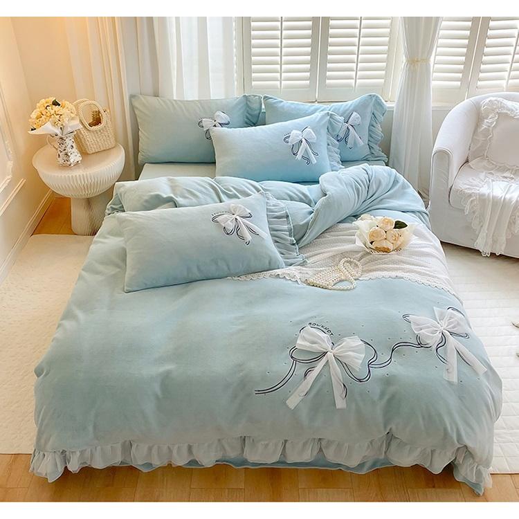 BS29冬用フランネル寝具 ワイドダブル ベッド用品4点セット ボックスシーツ