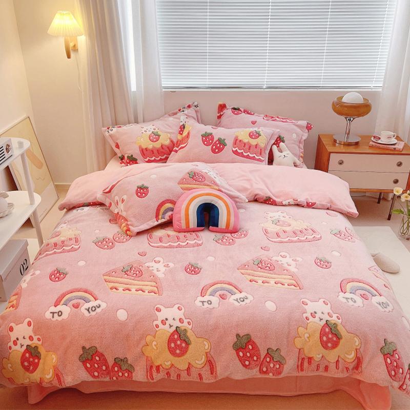 BS31冬用フランネル寝具 ワイドダブル ベッド用品4点セット ボックスシーツ