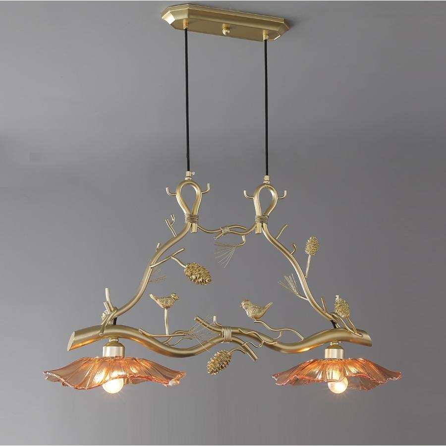 b14. フランス アンティーク ブロンズシェード ミニシャンデリア ランプ