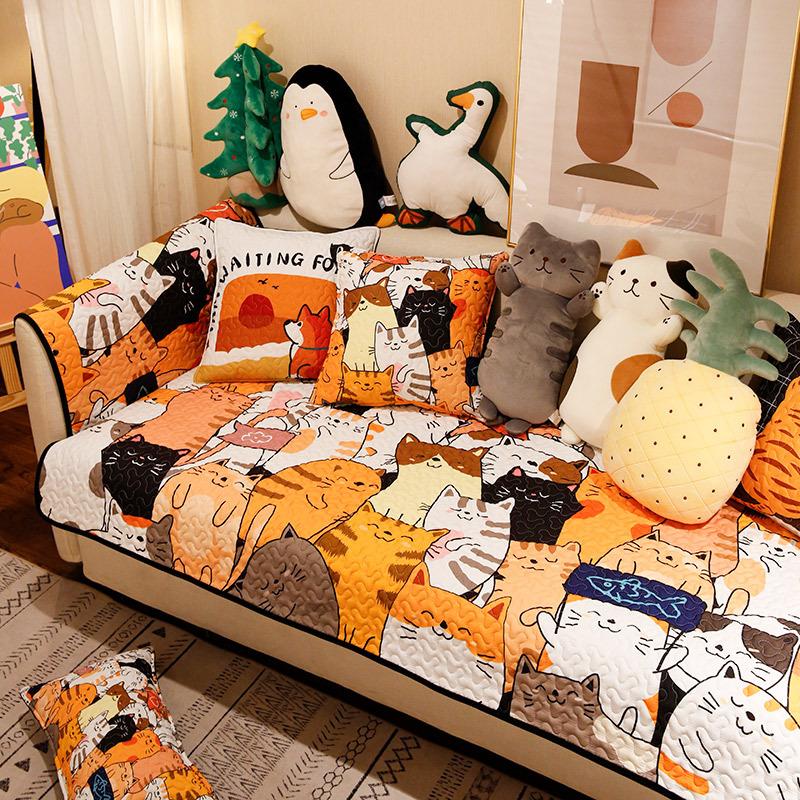 SO21ソファーシート ソファーカバー シーズン通用タイプ サイズオーダー可能 滑りどめ生地 猫柄