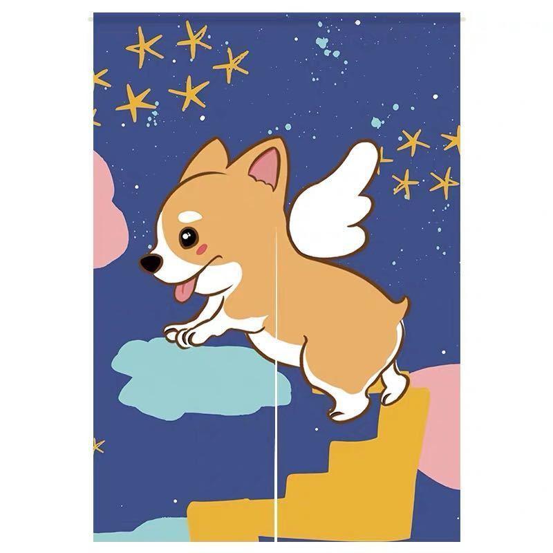 A29222 のれん 暖簾 間仕切り 目隠し 85x150cm 犬柄雑貨 ．ウェルシュ・コーギー