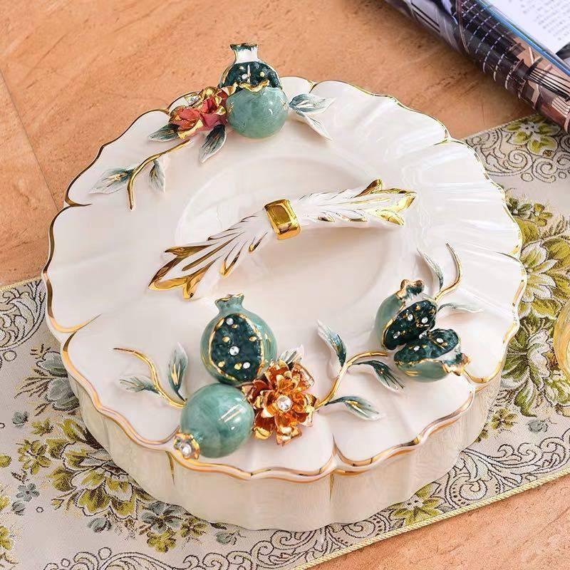 A29493 高級果物皿　盛り皿 お菓子皿、フルーツプレート、花柄豪華 果物カゴ お菓子鉢