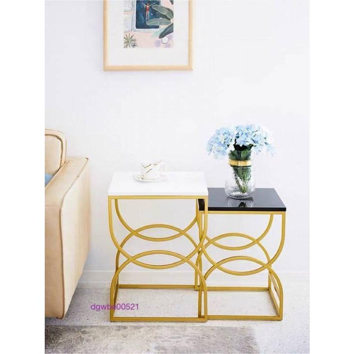 A07921 コンソールテーブル． 玄関テーブル 花台 電話台 アンティーク調デザイン 人造大理石サイドテーブル 2点セット