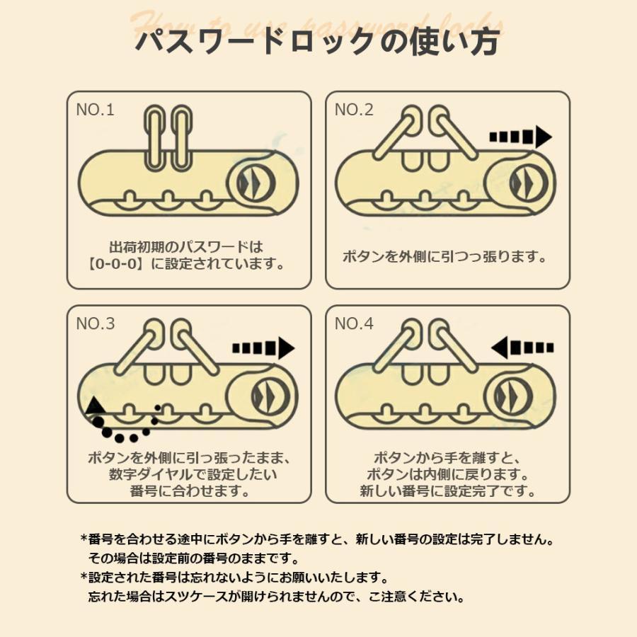 スーツケース Mサイズ ダイヤルロック ダブルキャスター キャリーバッグ キャリーケース 超軽量 旅行 ビジネス出張 おしゃれ かわいい｜motor-addiction-4｜03