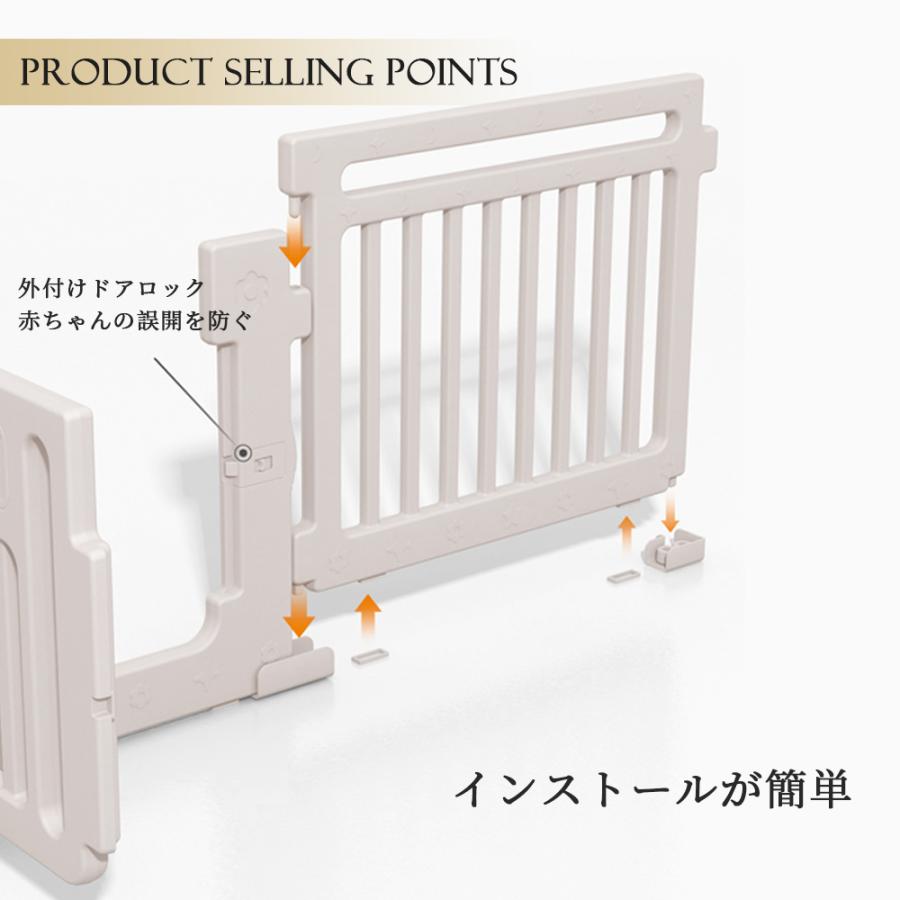 ベビーサークル ハイタイプ 滑り止め付 簡単組立 子供 ドア 扉 プレイペン 赤ちゃん 大きい 長方形 かわいい ベビーフェンス ベビーゲート フェンス_9