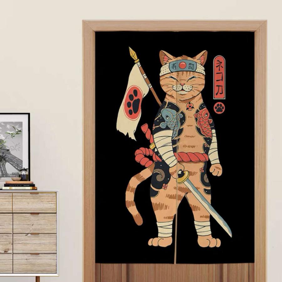 目隠し 玄関カーテン のれん ロング暖簾80×140 間仕切り 猫柄 和風ネコ 目隠し 玄関カーテン のれん ロング暖簾80×140 和風 間仕切り 猫柄ネコ