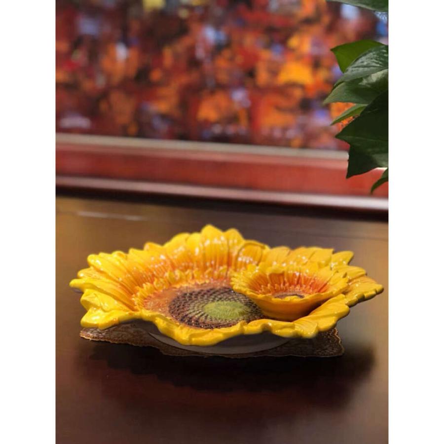 可愛いヒマワリお皿二点セット プレート 食器 花 陶器 : 夢ハウス 4号