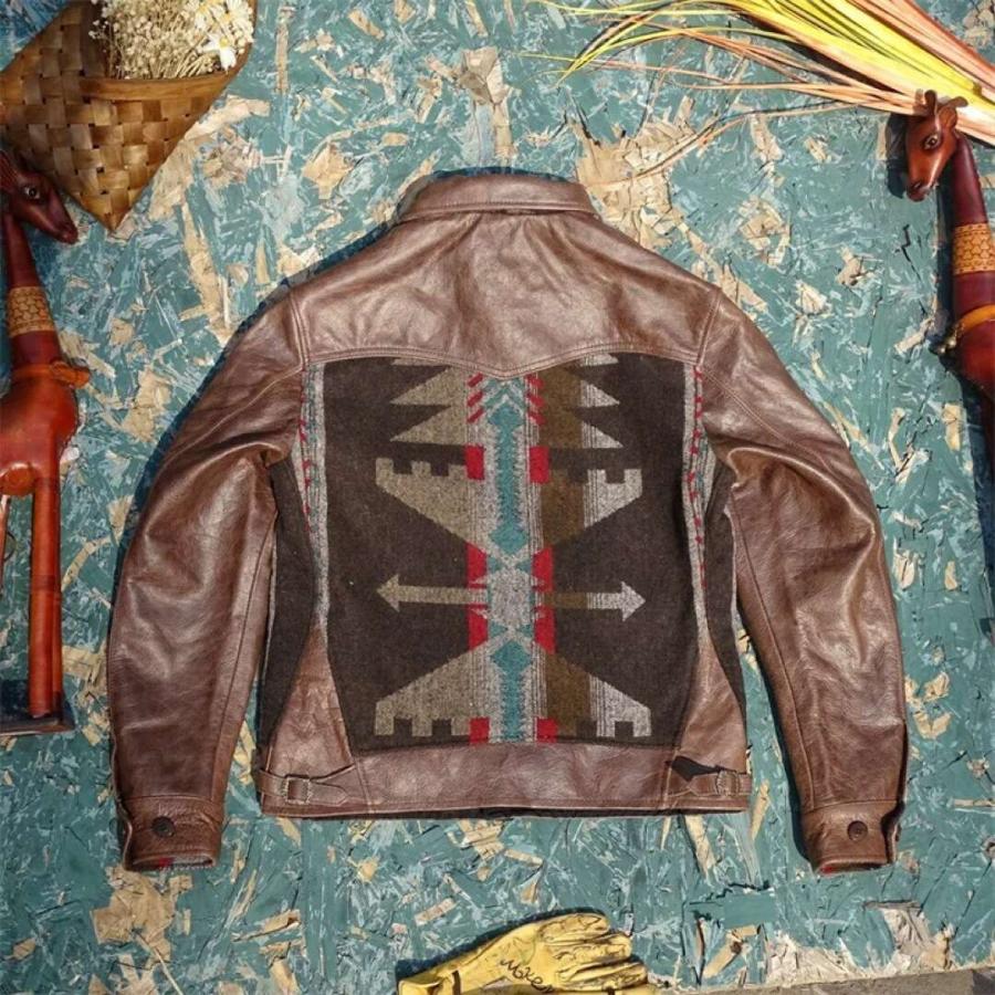 レザージャケット カウハイド 牛革 革ジャン ナバホ柄 本革ライダース