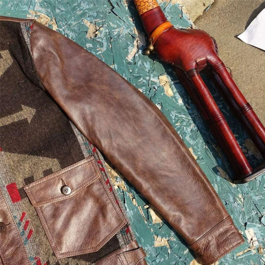 レザージャケット カウハイド 牛革 革ジャン ナバホ柄 本革ライダース