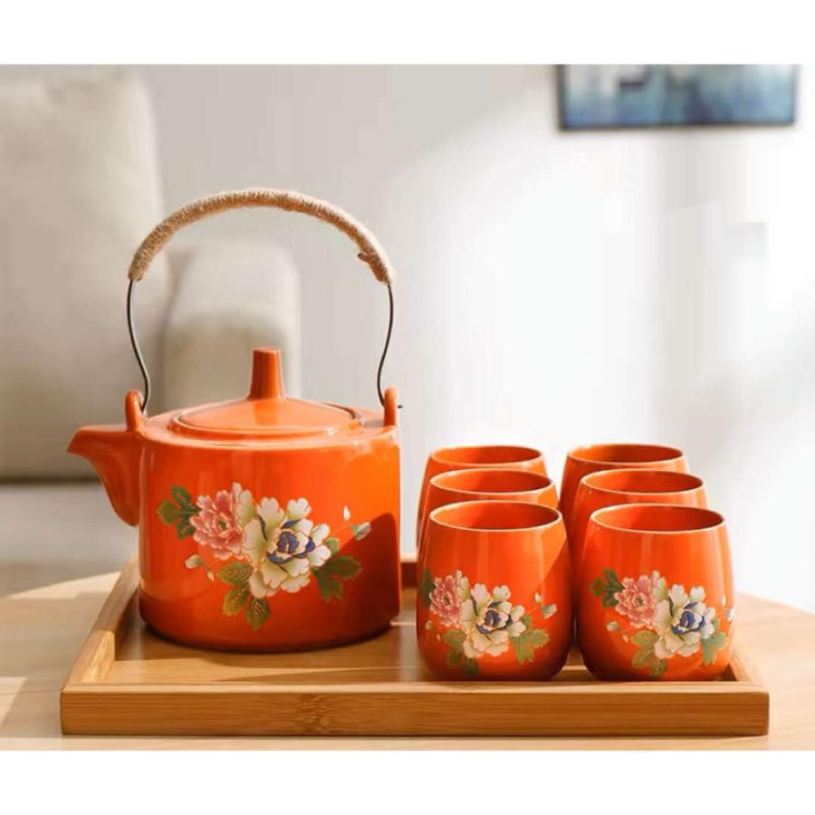 6客茶器揃 湯呑 急須ポット ．茶器セット ティーセット トレー付き