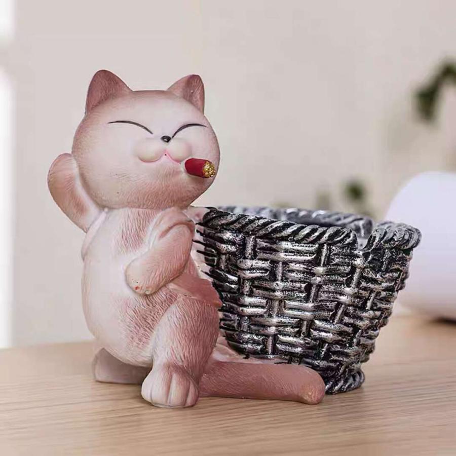 オブジェ 猫型 はいざら 置物灰皿 おしゃれ 卓上 灰皿 小物入れ : 夢