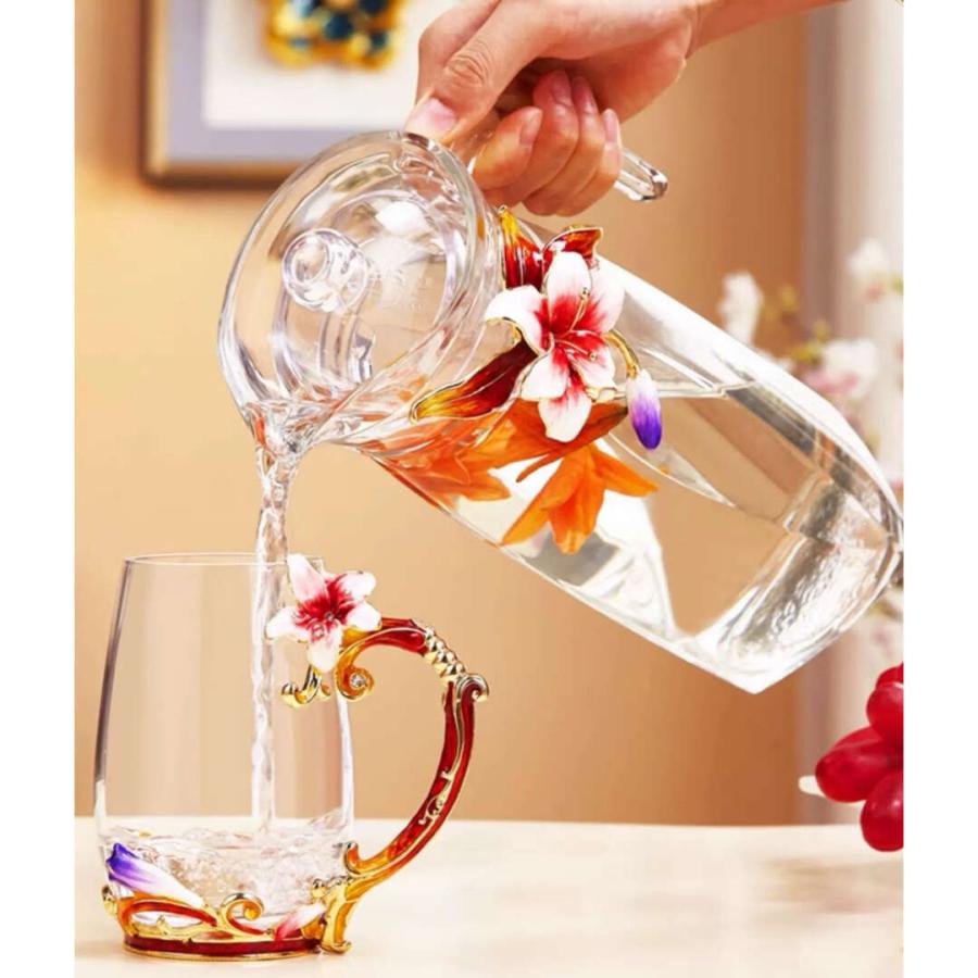 花柄ガラス製 ティーカップ セット 食器 コーヒーカップ 豪華カップ 