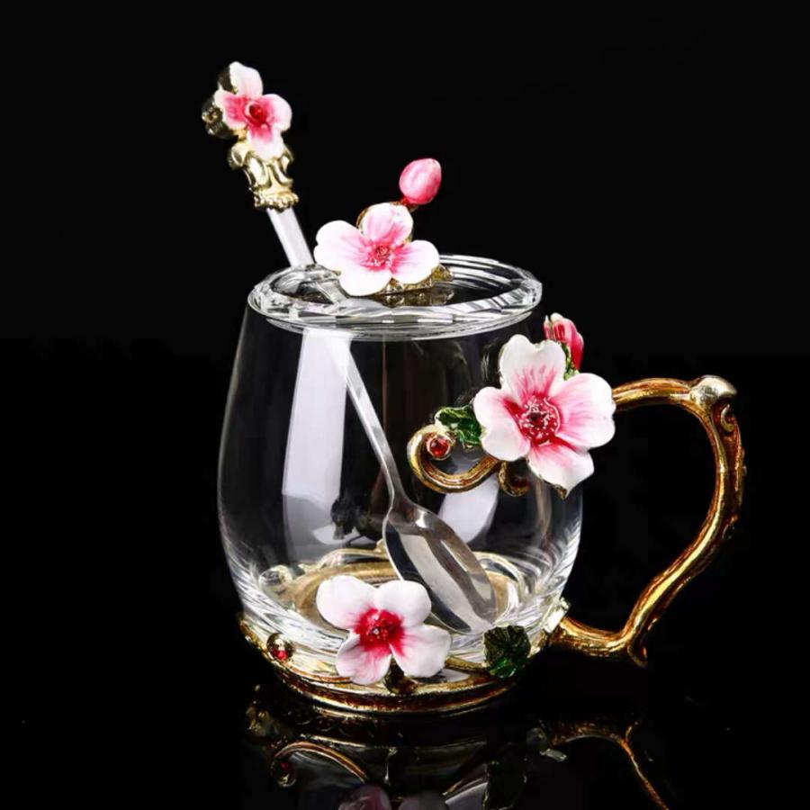 花柄ガラス製 ティーカップ セット 食器 コーヒーカップ 豪華カップ