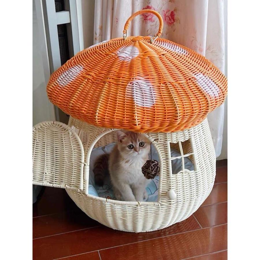 猫ベッドハウス ドーム型マッシュルーム，犬小屋 猫小屋キャット寝床