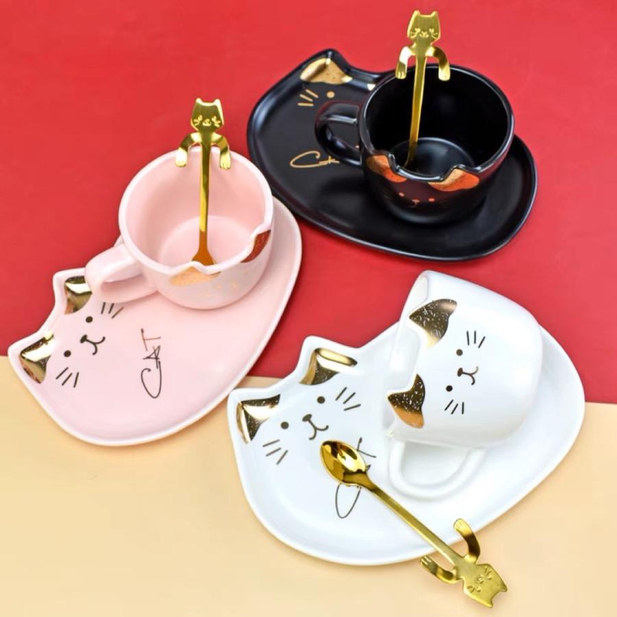 ティー・コーヒーカップセット カップ＆ソーサー3客セット ．陶磁器 猫