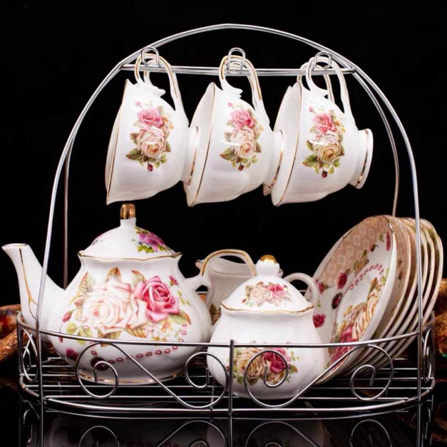 花柄デザイン ティーセット 6客 花柄ティー・コーヒーカップセット カップ＆ソーサー6客セット ．陶器