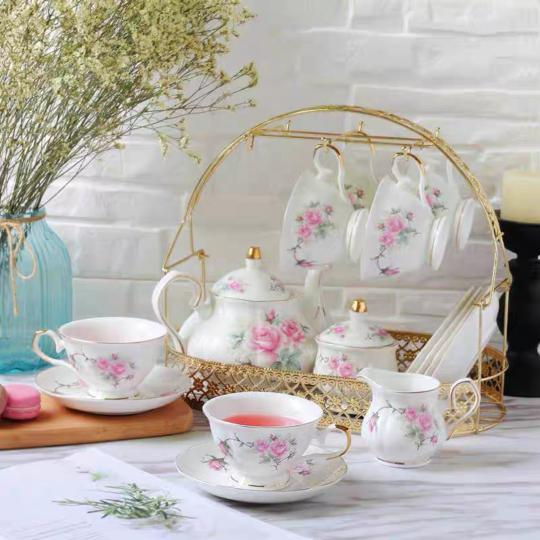 花柄カップ＆プレートセット5脚 ティー・コーヒーカップセット カップ＆ソーサー6客セット ．花柄