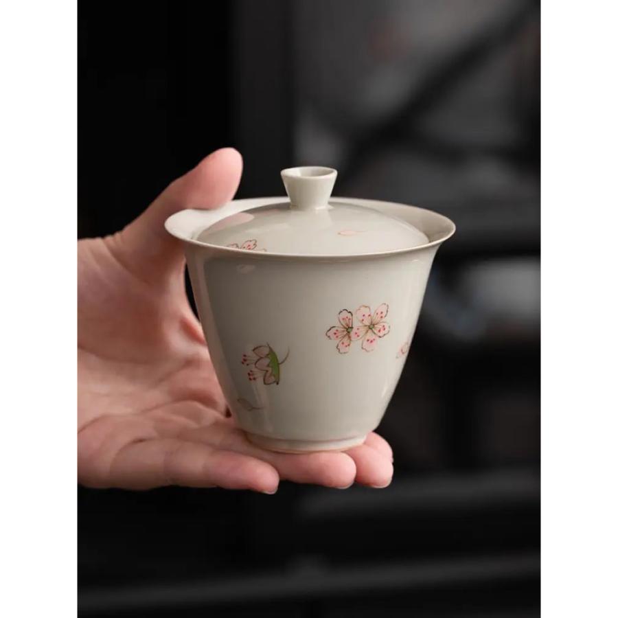 蓋碗 茶杯セット おしゃれ 花柄 桜さくら耐熱磁陶器製の中国茶器