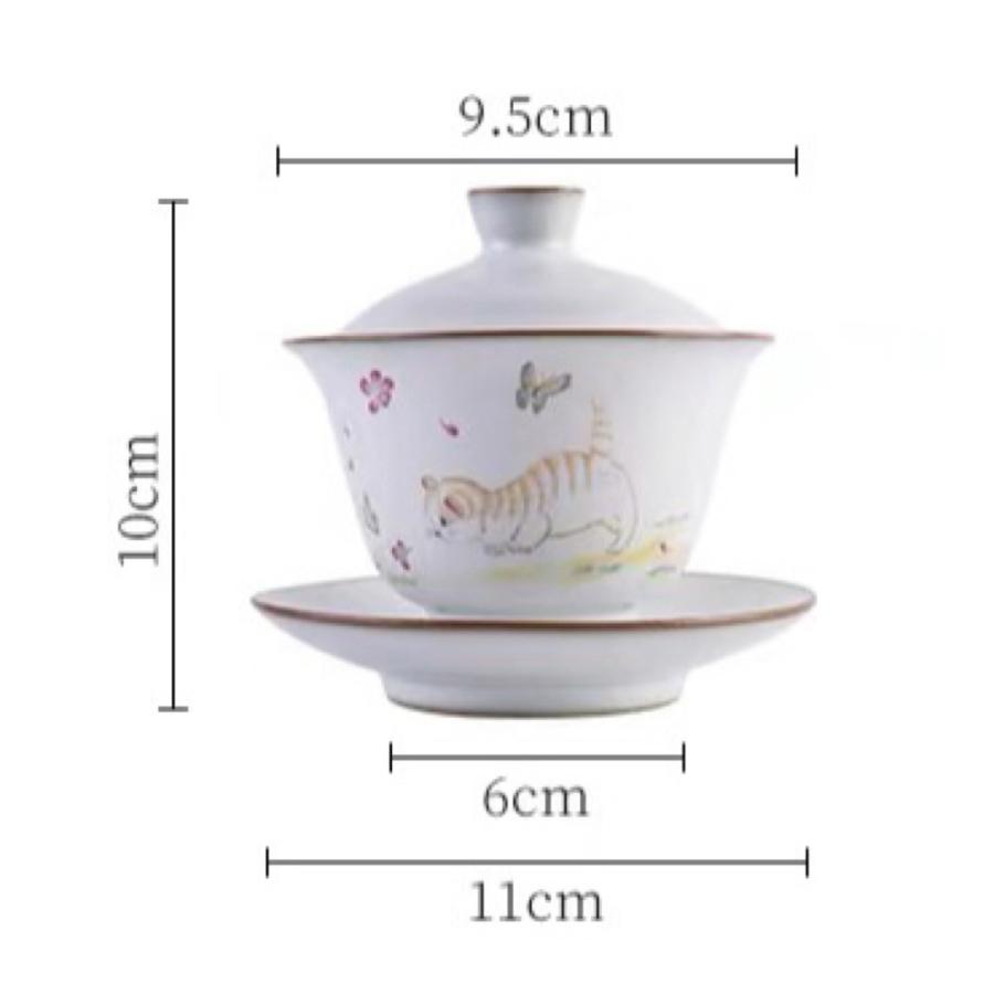 蓋碗　茶杯セット おしゃれ　猫 耐熱磁陶器製の中国茶器 1客｜motor-addiction-4｜03