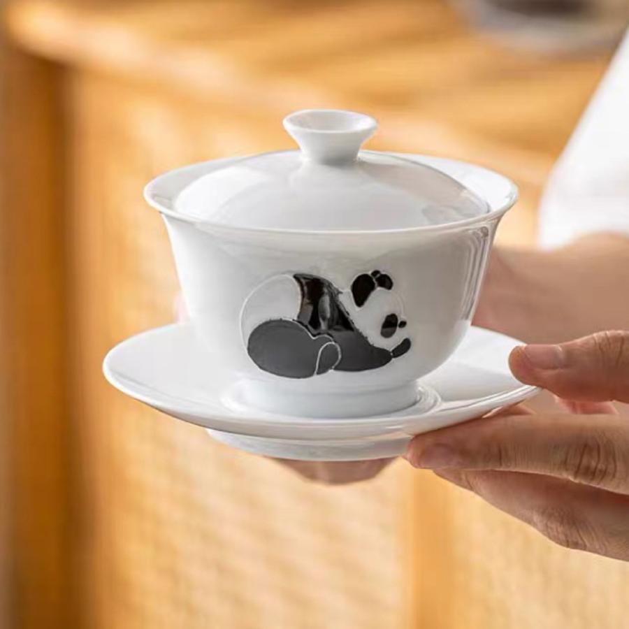蓋碗 茶杯セット おしゃれ パンダ 耐熱磁陶器製の中国茶器 1客 : 夢
