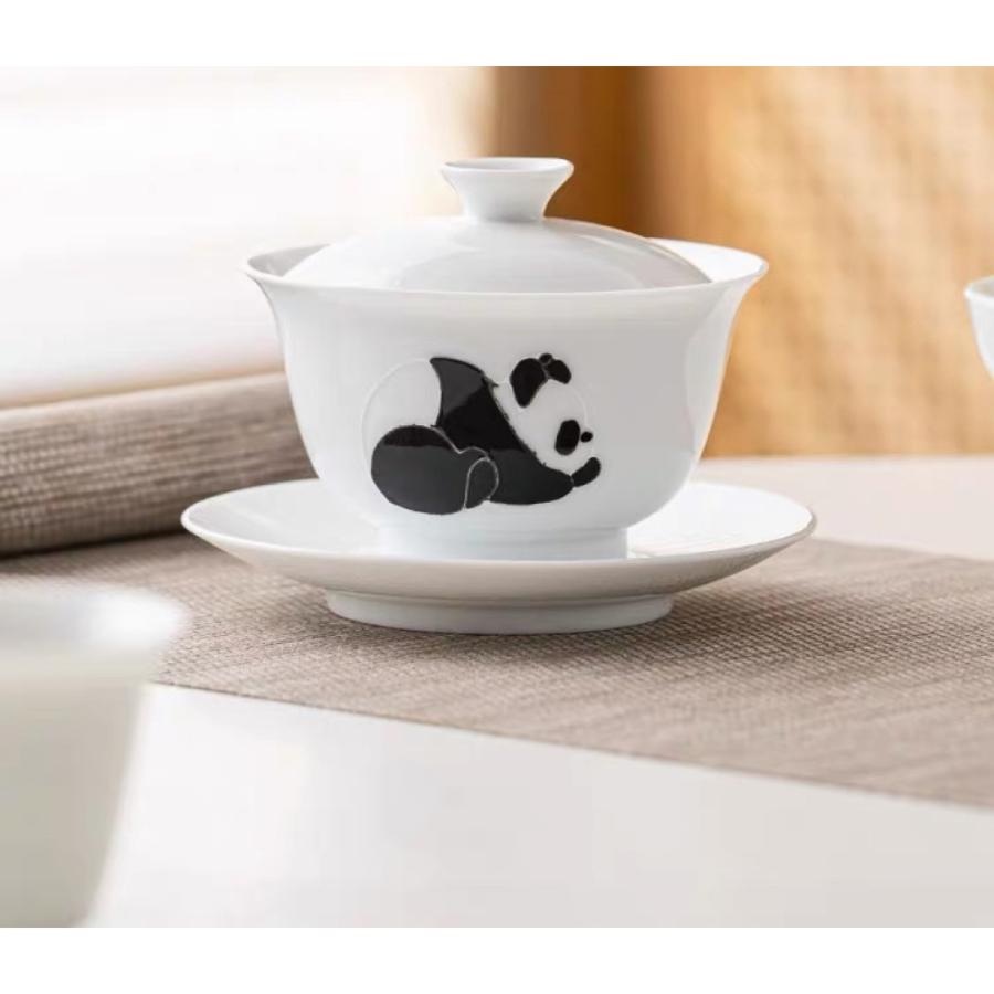 蓋碗 茶杯セット おしゃれ パンダ 耐熱磁陶器製の中国茶器 1客 : 夢