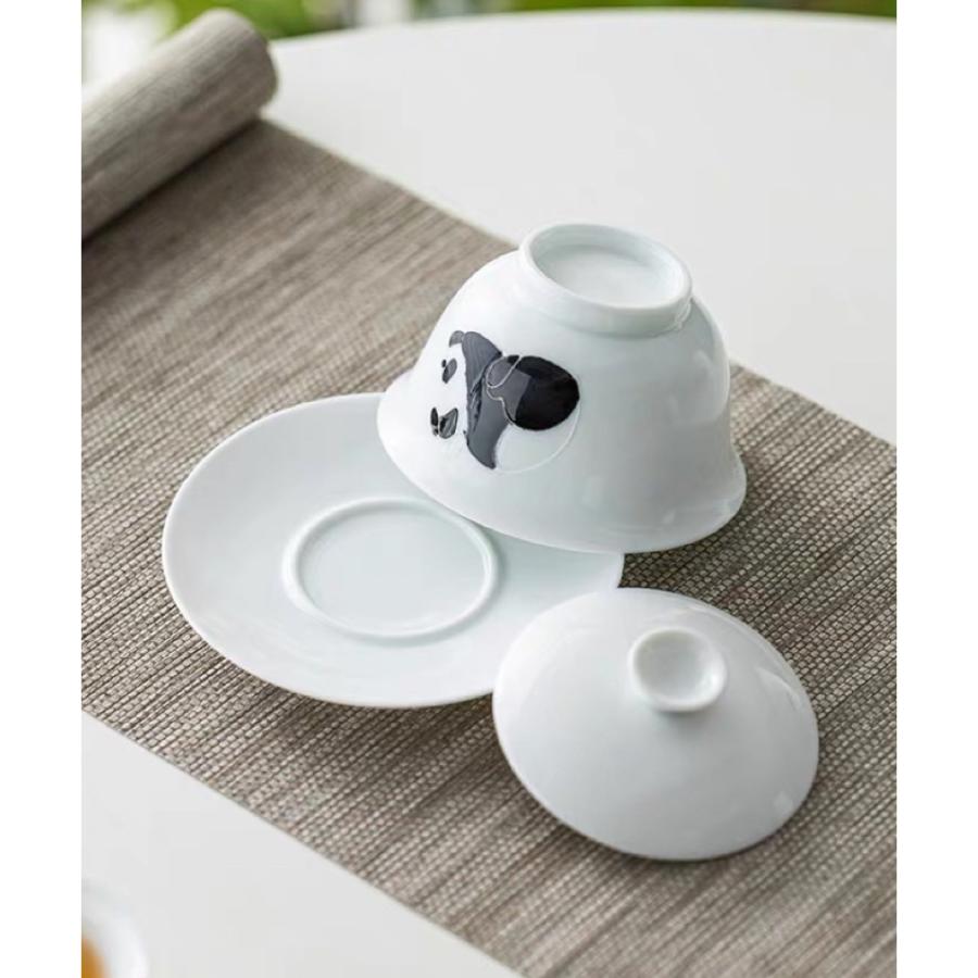 蓋碗　茶杯セット おしゃれ　パンダ　耐熱陶器製の中国茶器 1客 蓋碗 茶杯セット おしゃれ パンダ 耐熱磁陶器製の中国茶器 1客 : 夢