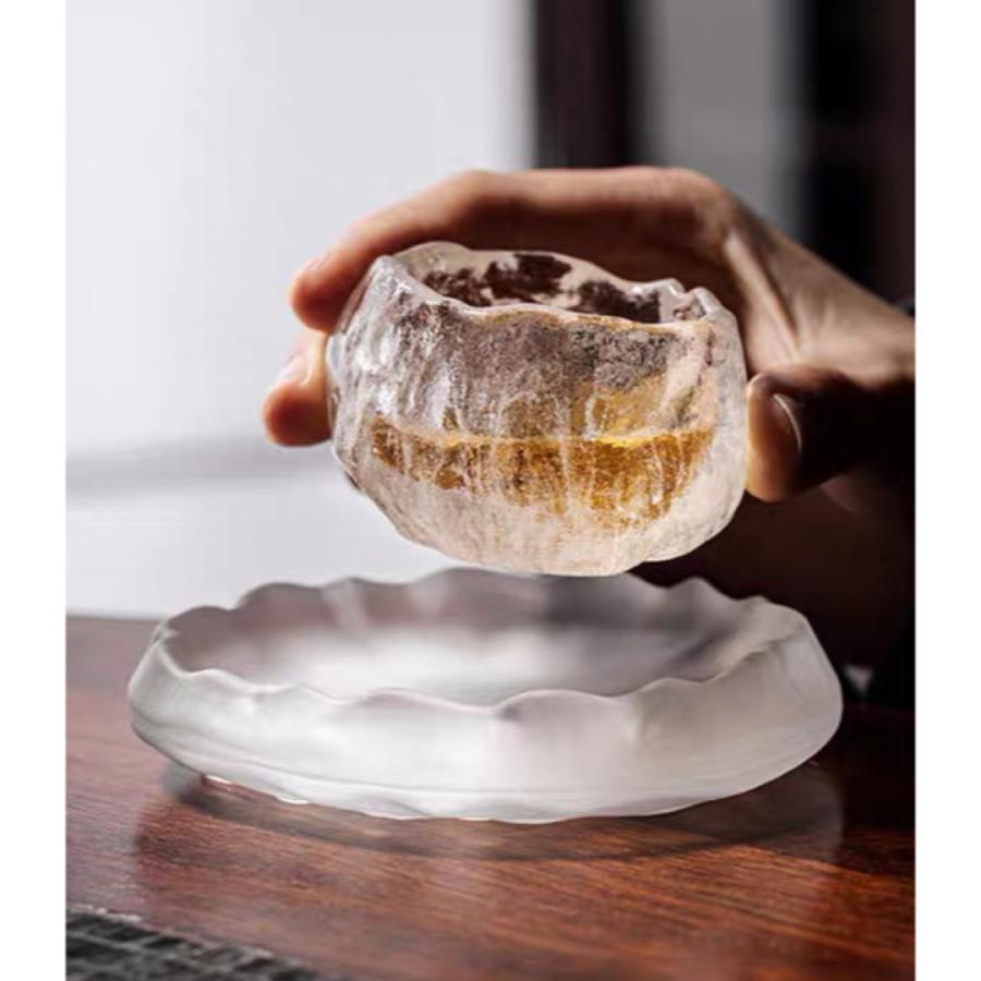 高級ガラス製ティー・コーヒーカップセットカップ＆ソーサー1客 水晶